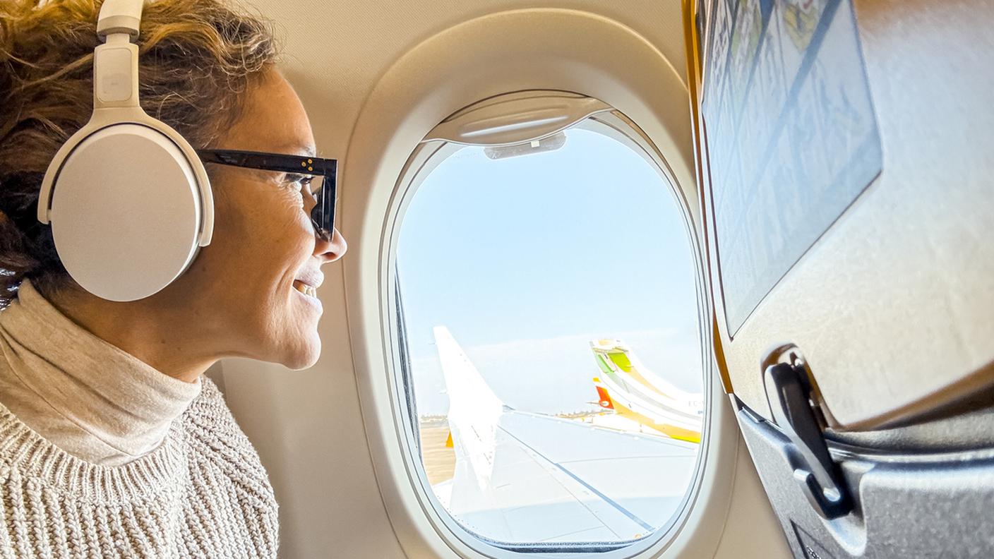 vacanze, estive, estate, aereo, ragazza, passeggera