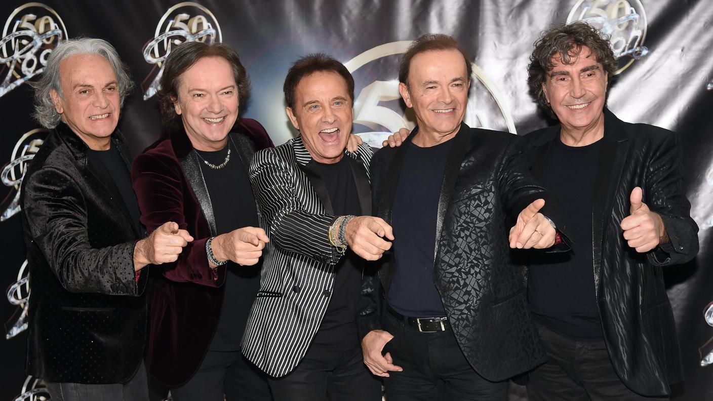 Riccardo Fogli, Red Canzian, Roby Facchinetti, Dodi Battaglia e Stefano D'Orazio in occasione della conferenza stampa di presentazione dei progetti della band per i 50 anni di carriera