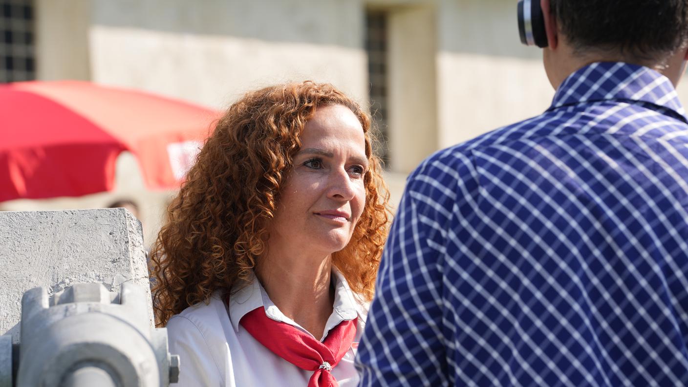 Davide Gagliardi con Carmen Flepp, Capotreno Ferrovia Retica (RhB)