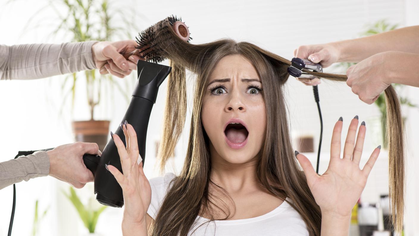 Salone di parrucchiere, Capelli lisci, Donne, Capelli, Affranto, Preoccupato, Asciugare,