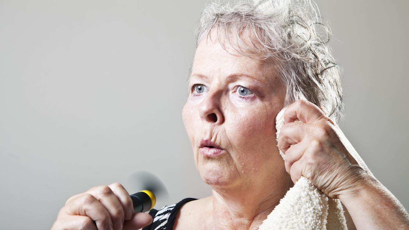 menopausa, vendilatore, caldo, asciugamano