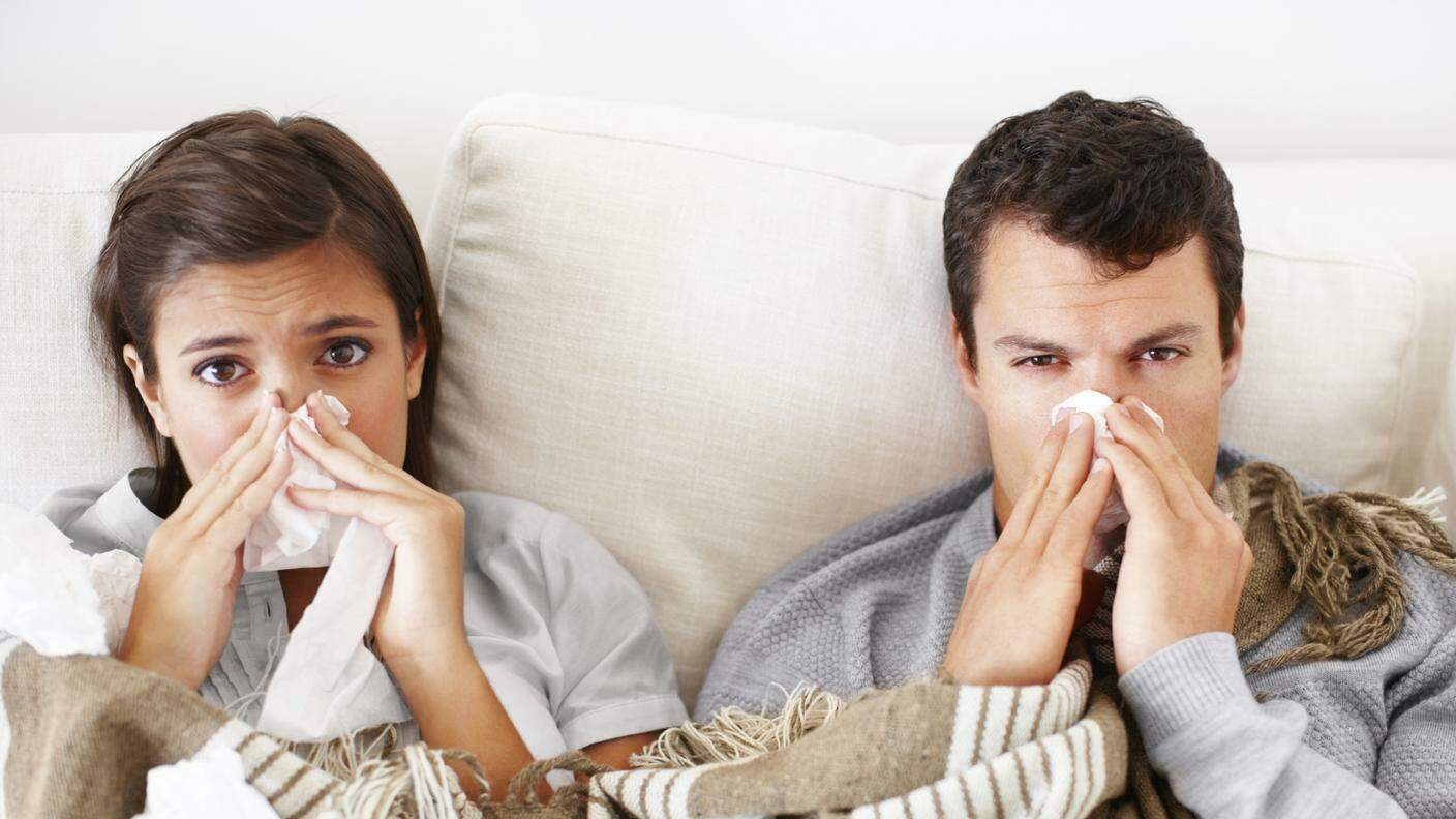 Influenza, Letto, Malattia, Febbre, Coppia, Adulto, Riposarsi, Naso, Soffiare