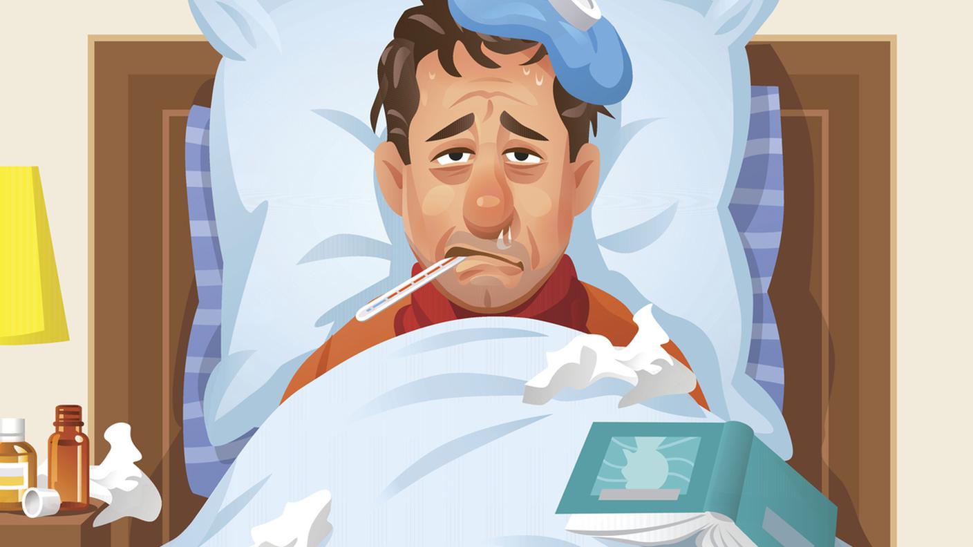 influenza, febbre, letto, raffreddore
