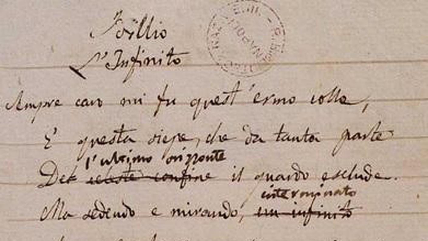 Manoscritto "L'infinito" di Giacomo Leopardi (1798-1837) 