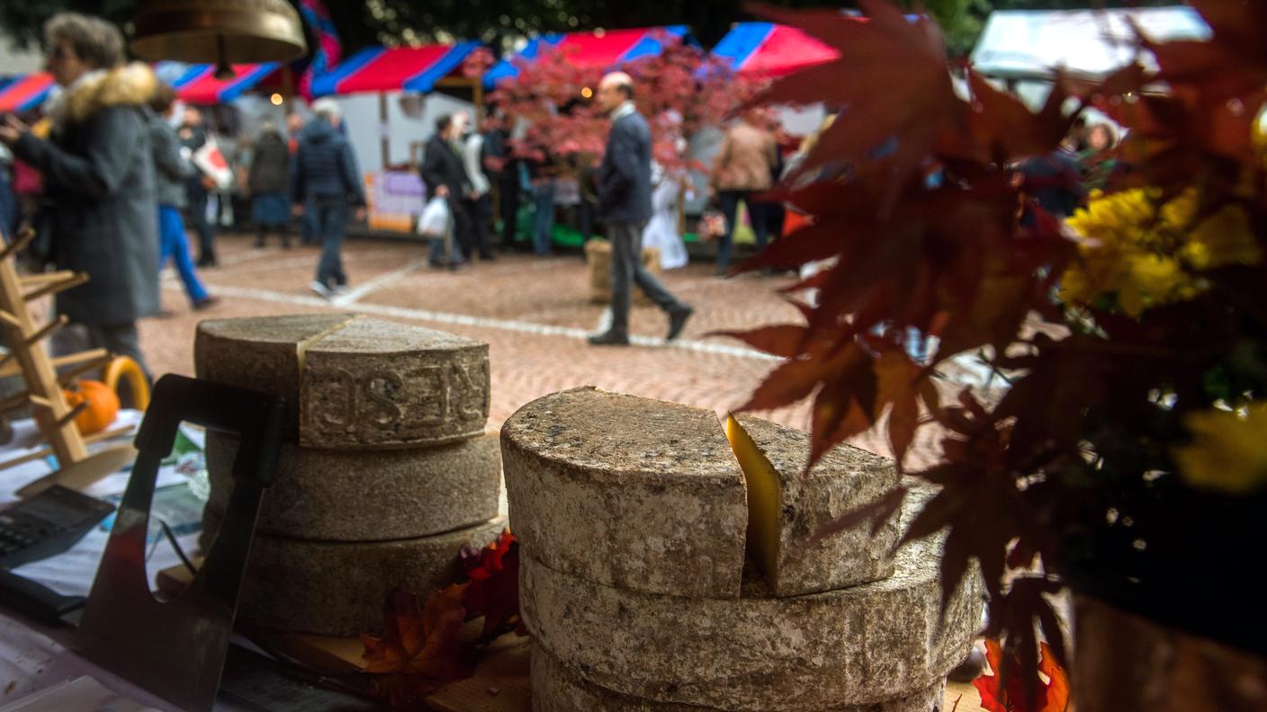 Rassegna d'autunno, Mercato dei Formaggi, tra le bancarelle di formaggi in Piazza Governo a Bellinzona