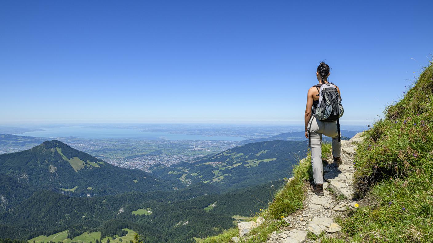 trekking, montagna, donna