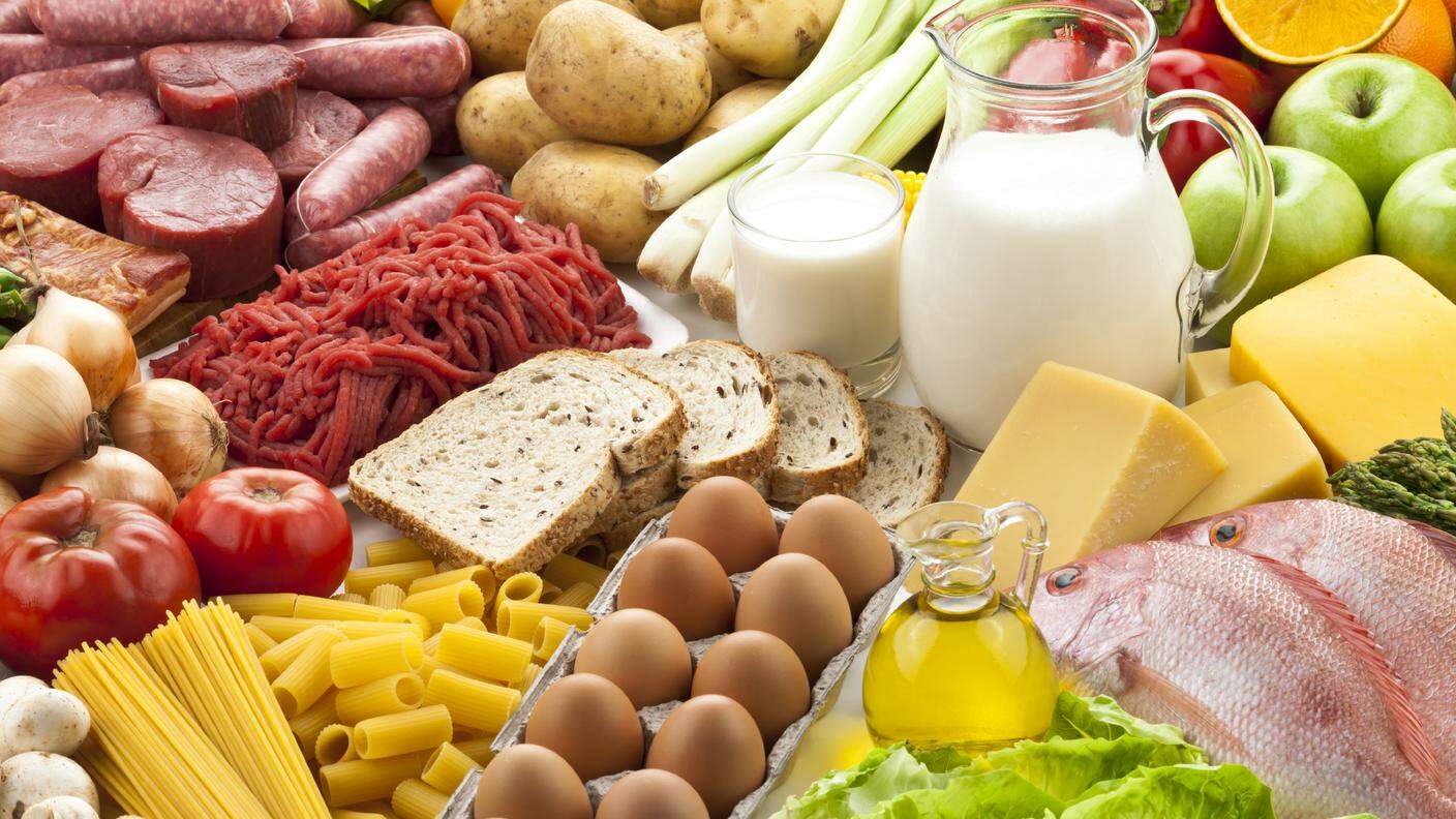 Alimentazione sana, Cibi e bevande, Cibo, Verdura, Frutta, Carne, Proteina, Piramide alimentare, Pane, Uovo, Formaggio, Pasta, Pomodoro, Crudo, Olio da tavola