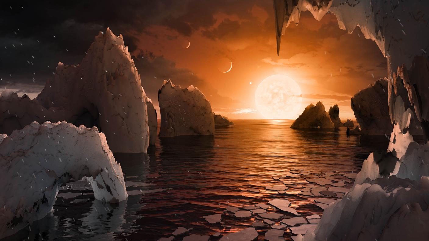 Possibile superficie TRAPPIST-1F, uno dei pianeti appena scoperti nel sistema TRAPPIST-1, Nasa