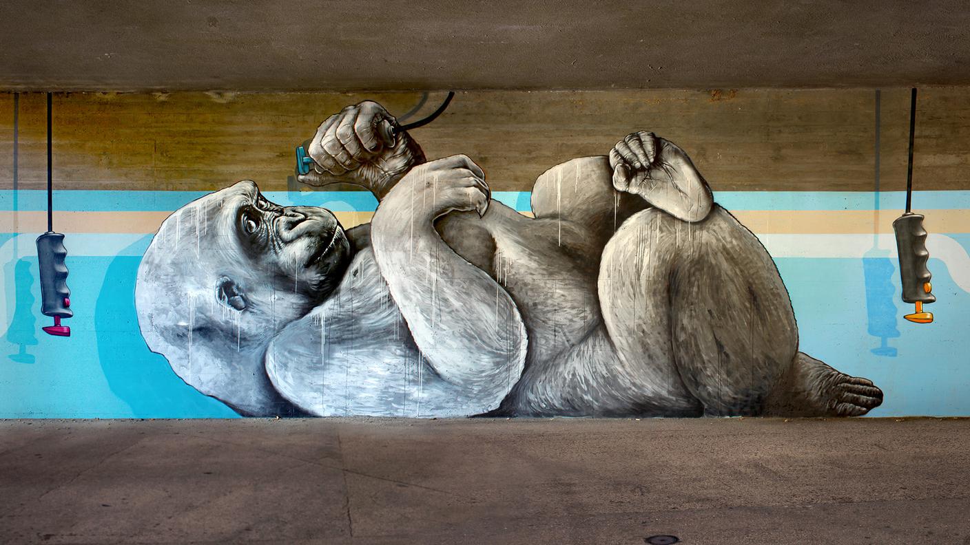Underrcontrol - Outdoor painting in a pedestrian underpass in Monte Carasso (CH), 2012