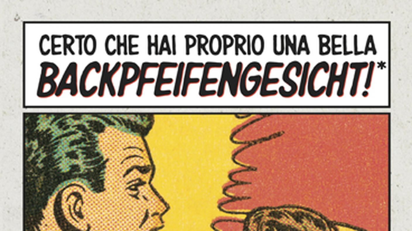 "Certo che hai proprio una bella backpfeifengesicht!" di Manuel Rossello, Piano B Edizioni (dettaglio di copertina)