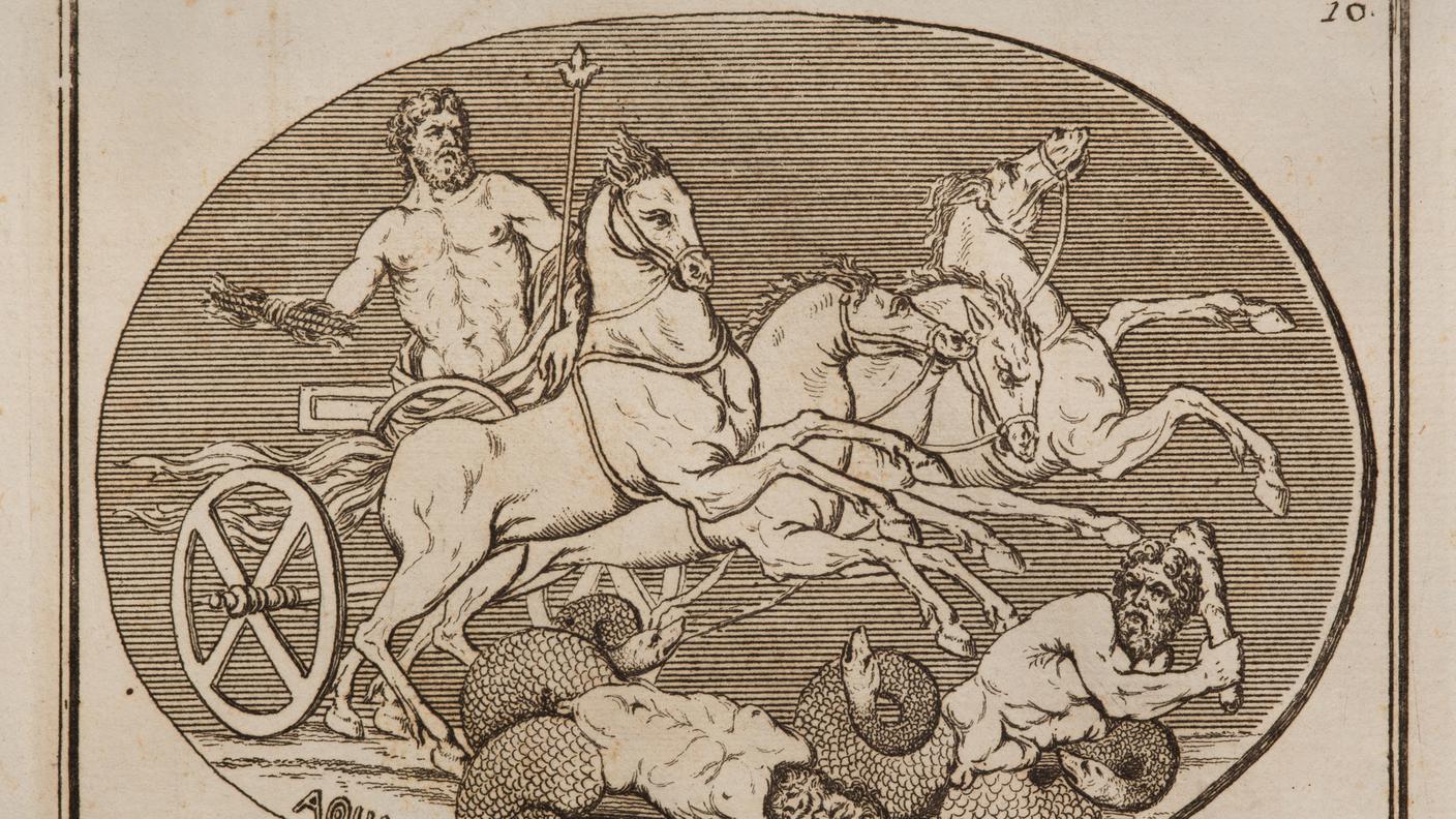 Anonimo, Cameo raffigurante Giove che fulmina i Giganti presente nella collezione del museo Farnesiano, incisione inserita in “Monumenti antichi inediti”, 1767