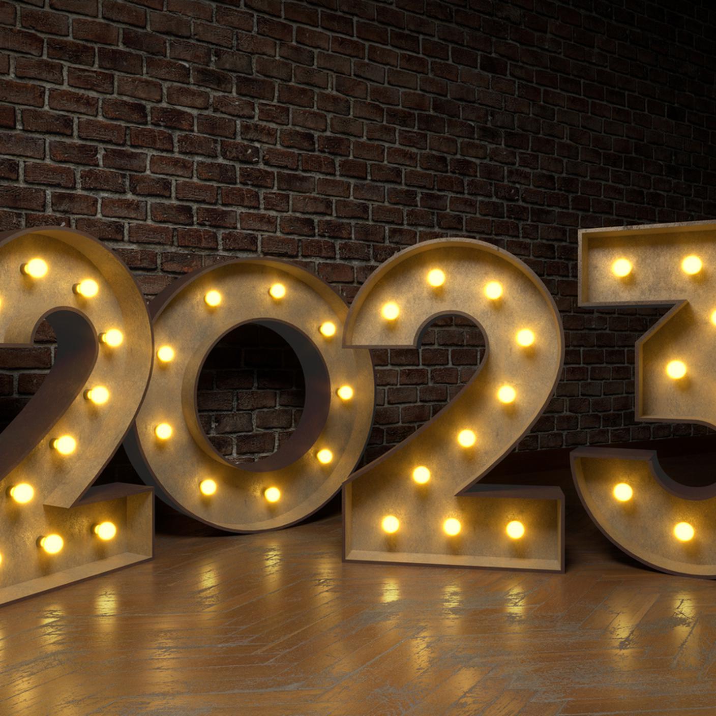 2023 sotto i riflettori, luci, numero, anno