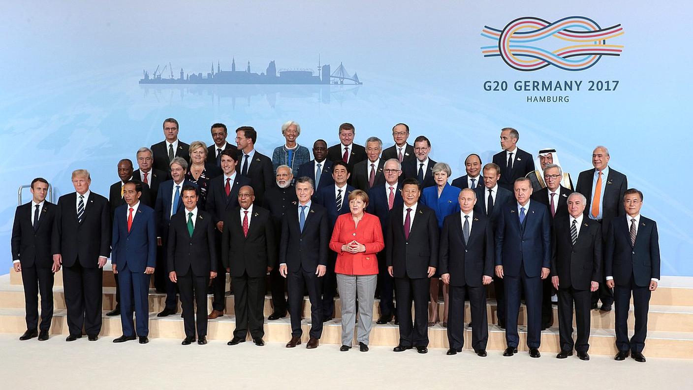 Foto di gruppo dei partecipanti al G20 di Amburgo