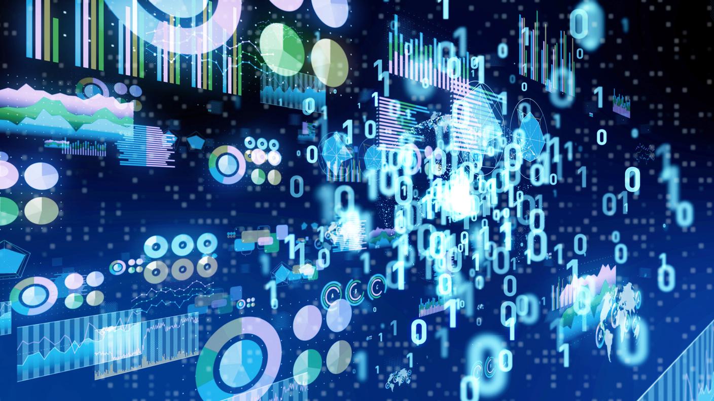 Concetto di trasformazione digitale. Codice binario. Programmazione, dati statistici, dati, numeri, codici