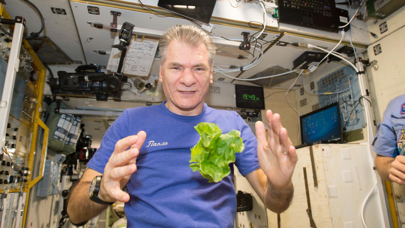 Paolo Nespoli e la lattuga spaziale a bordo della Soyuz MS-05, 2017