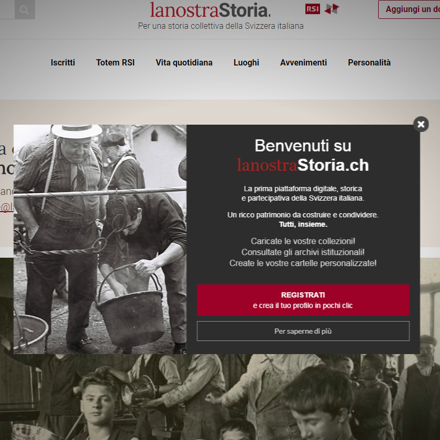 La homepage lanostraStoria.ch 