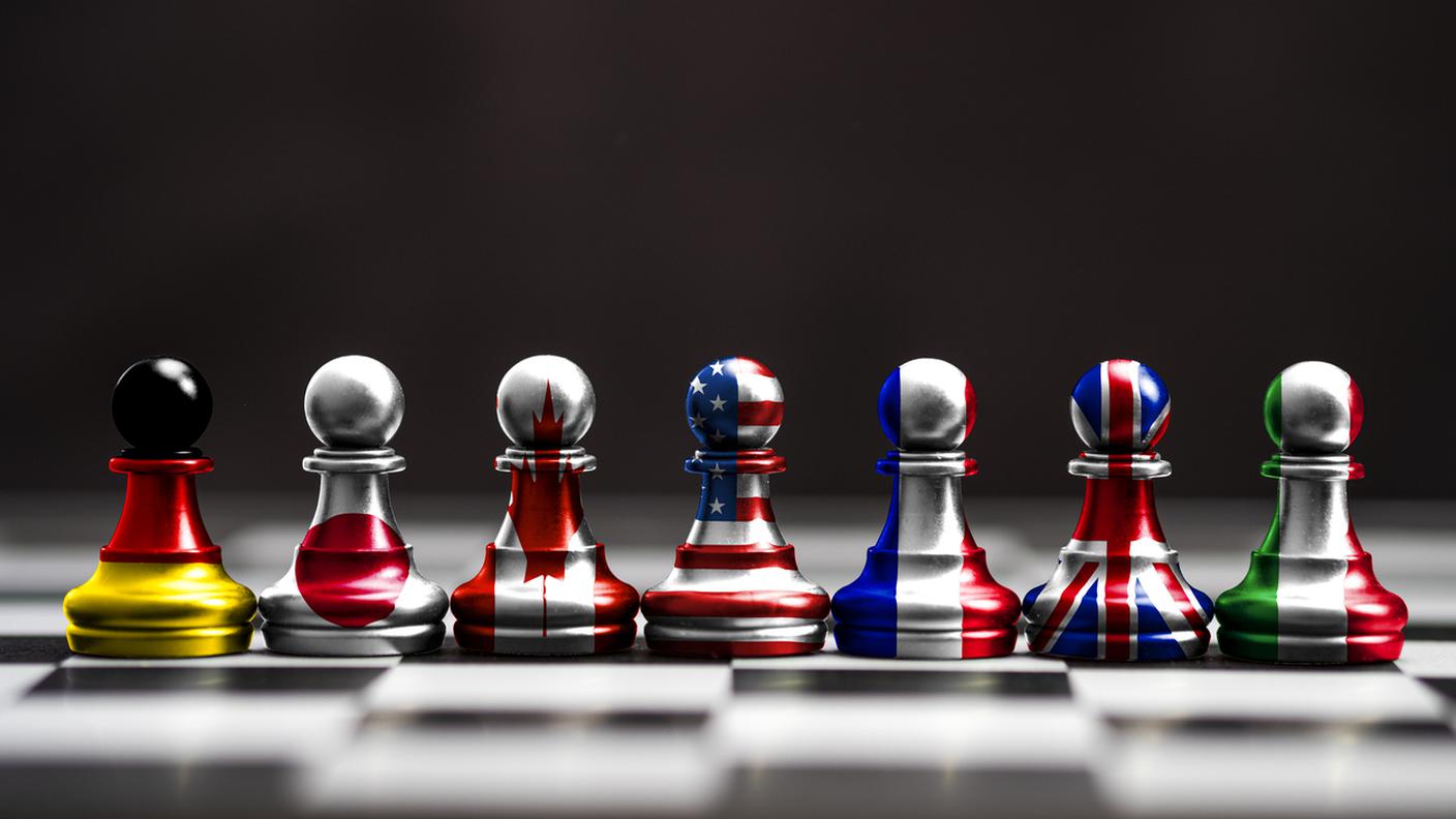 bandiere del G7, USA, Germania, Giappone, Canada, Francia, Ingilterra, Italia