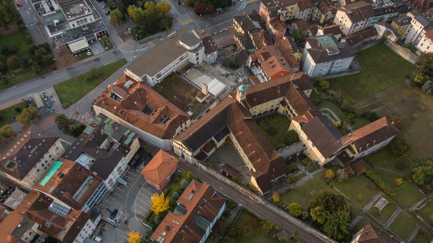 Museo cantonale di storia naturale a Locarno nel Comparto di Santa Caterina, foto aerea