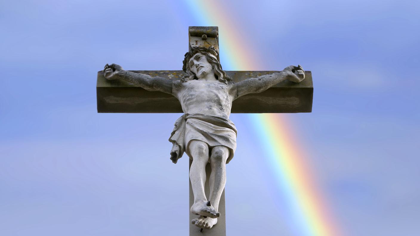 Chiesa, omossesualità, politica, croce cristo, arcobaleno