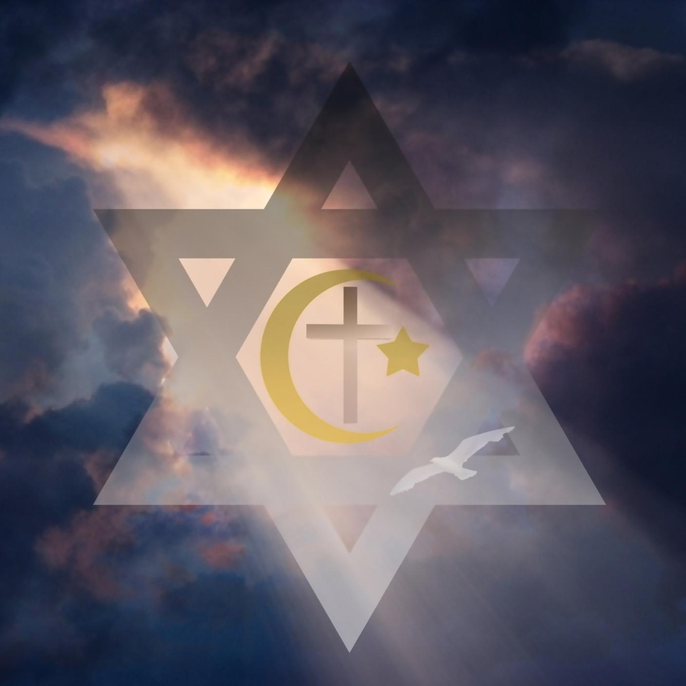 croce cristiana, croce di Davide, mezzaluna e stella, cattolico, ebreo, islam