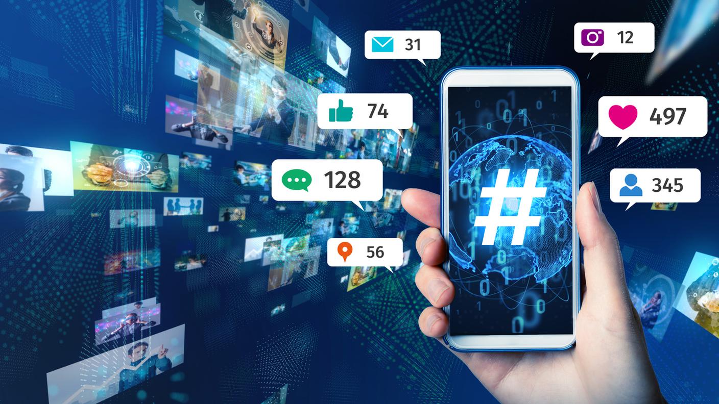 Concetto di servizio di social networking, hastag twitter