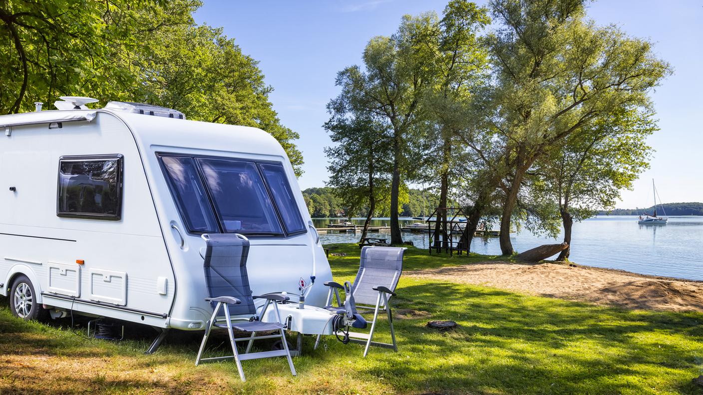 camper, vacanza, lago