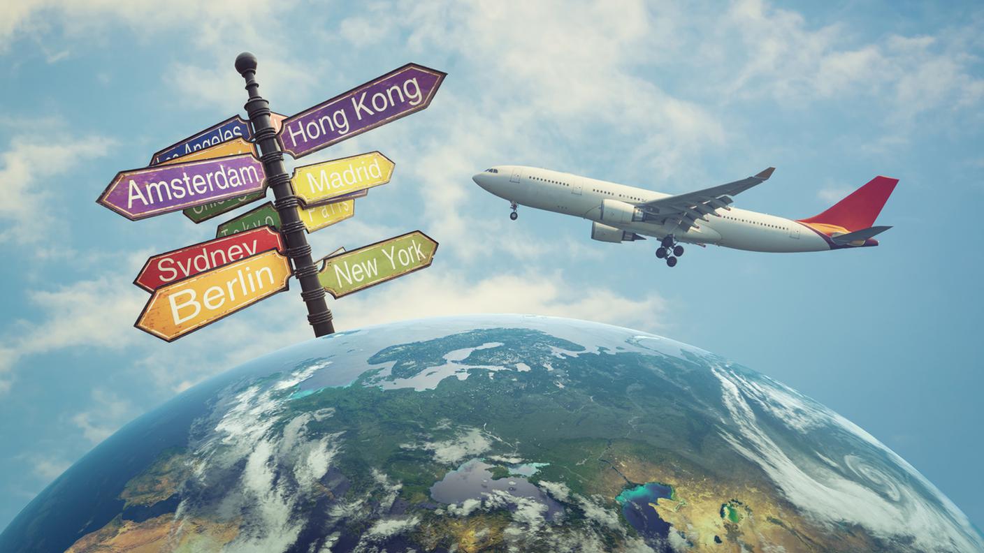 vacanza, aereo, giro del mondo