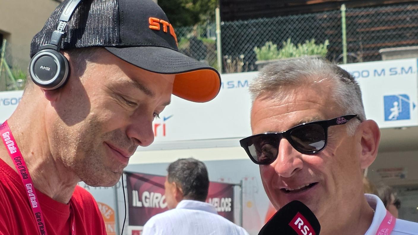 Paolo Guglelmoni e Fabrizio Cieslakiewicz, direttore di Generale di Banca Stato e organizzatore della tappa Ticinese del Giro d'Italia 2026