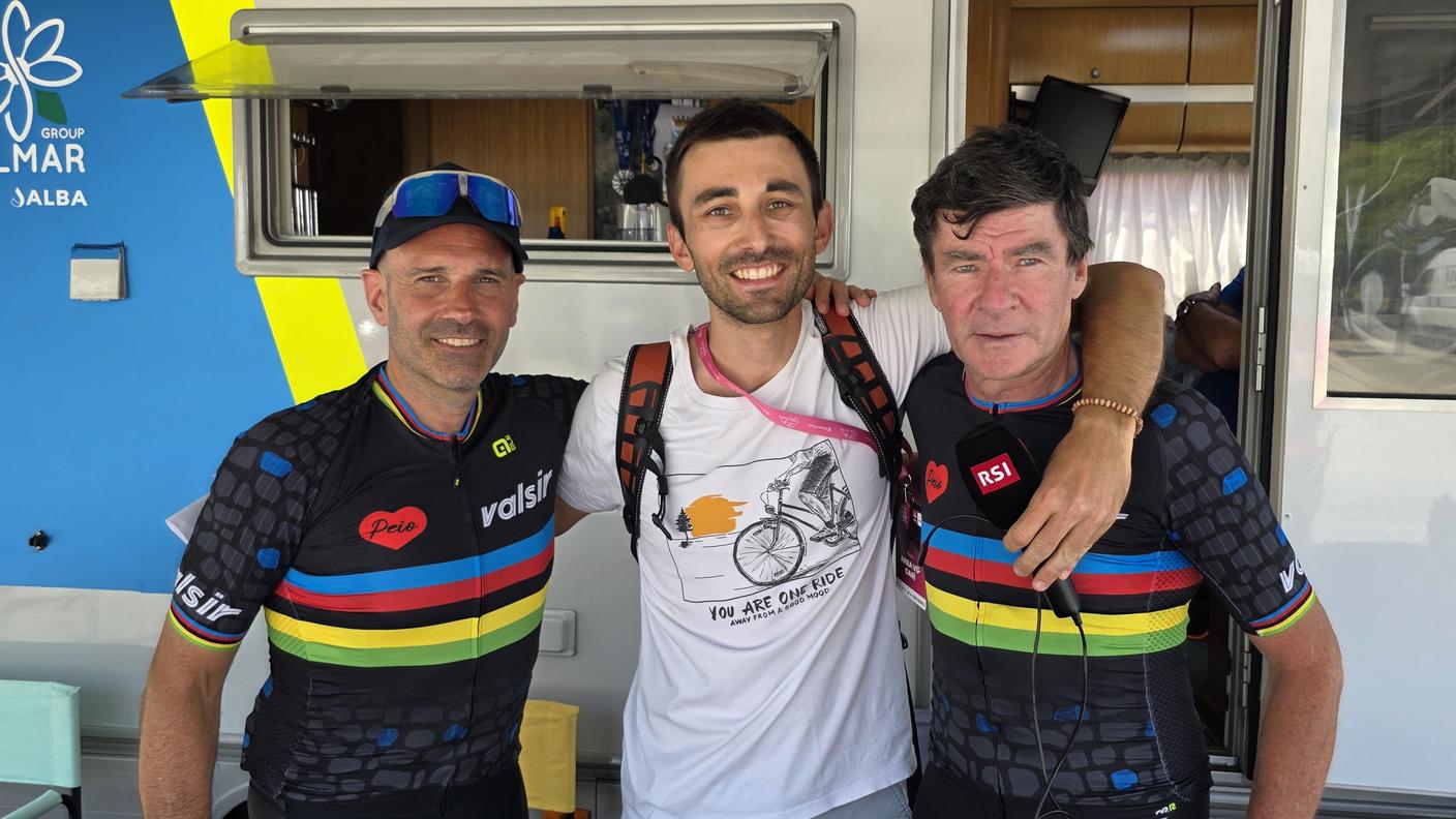 Gianni Bugno, Igor Astarloa, ciclisti con Axel Belloni