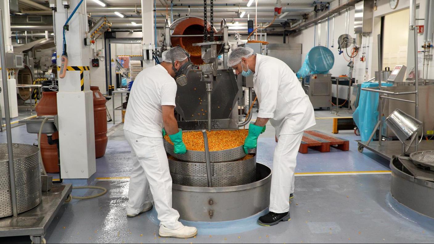 Le castagne destinate alla preparazione dei marron glacé presso la Sandro Vanini SA di Rivera