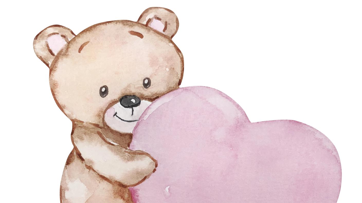 Watercolor cute Teddy Bear with heart 