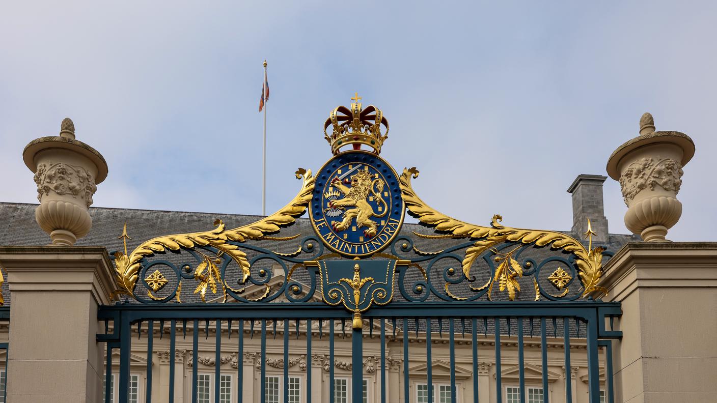 The royal coat of arms on the gate of the Noordeinde Palace in The Hague