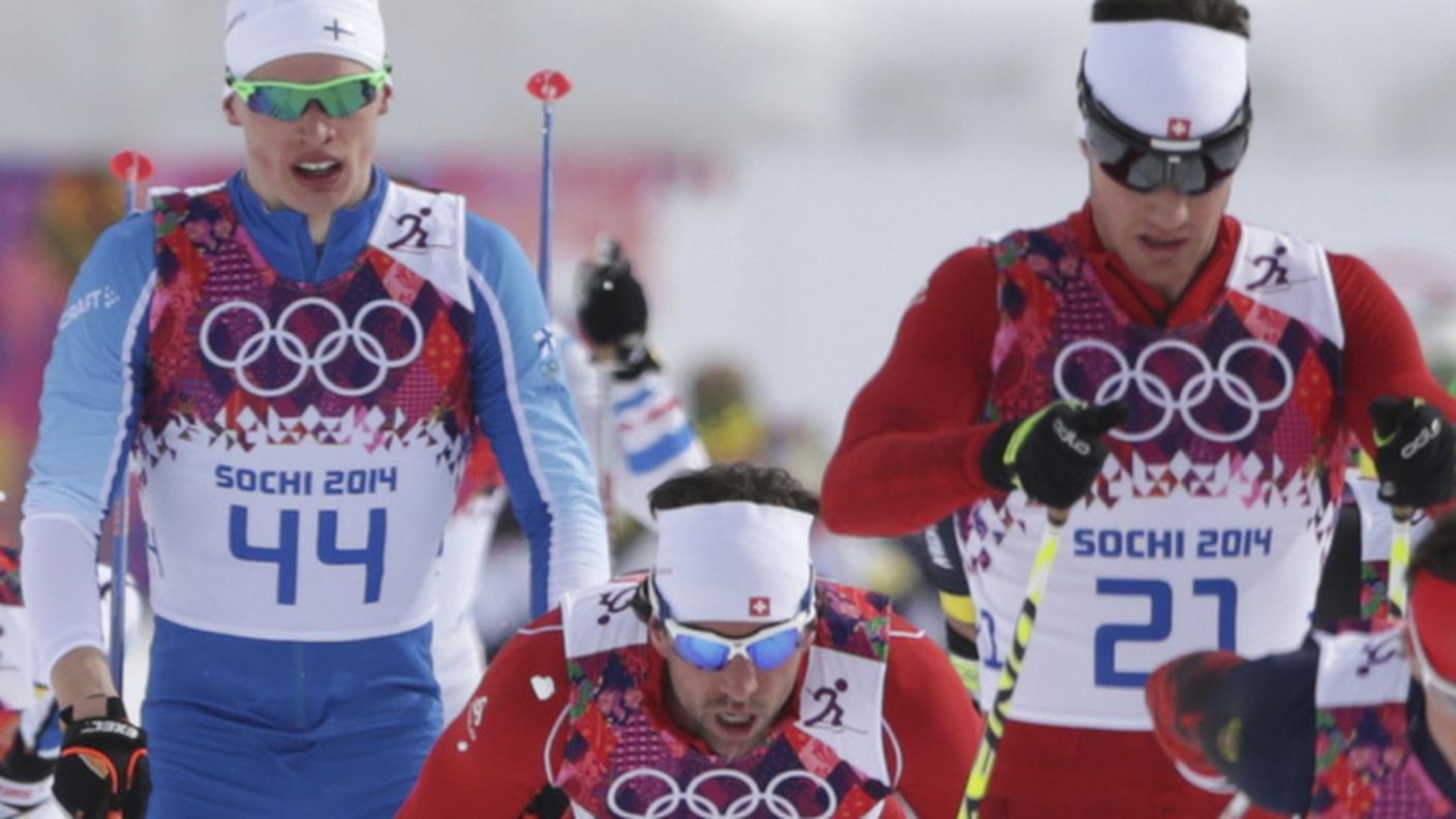 Dario Cologna in azione durante la parte a stile classico