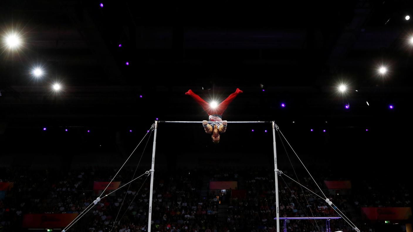 Sam Mikulak durante i Mondiali