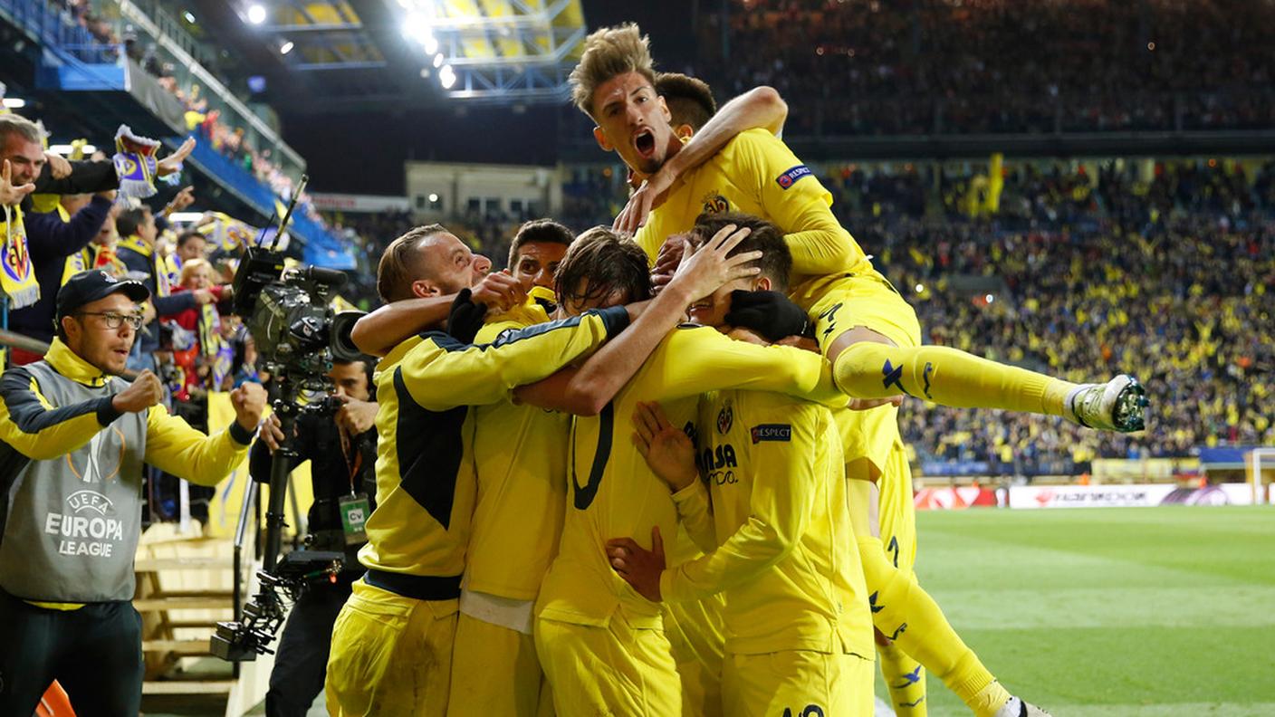 La festa del Villarreal dopo la vittoria all'andata
