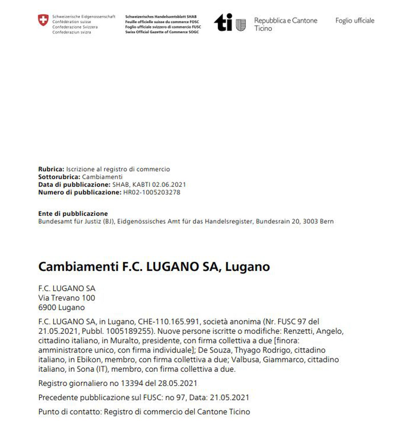 Il documento ufficiale