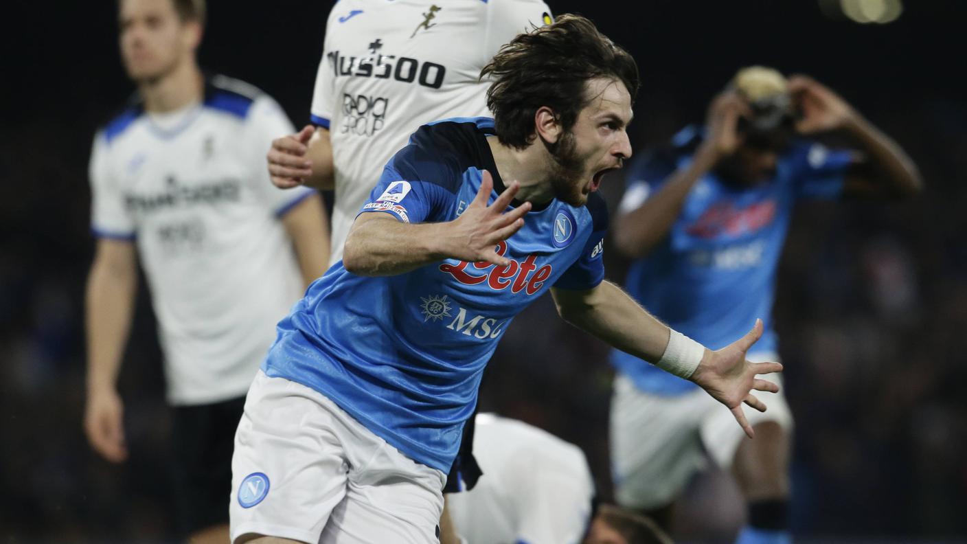 La gioia di Kvaratskhelia dopo l'1-0