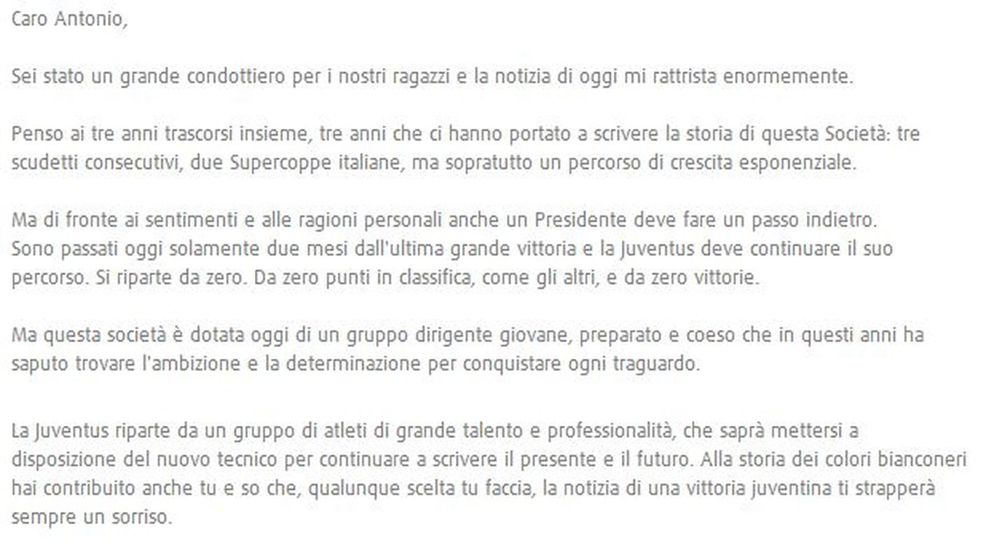 La lettera di Andrea Agnelli