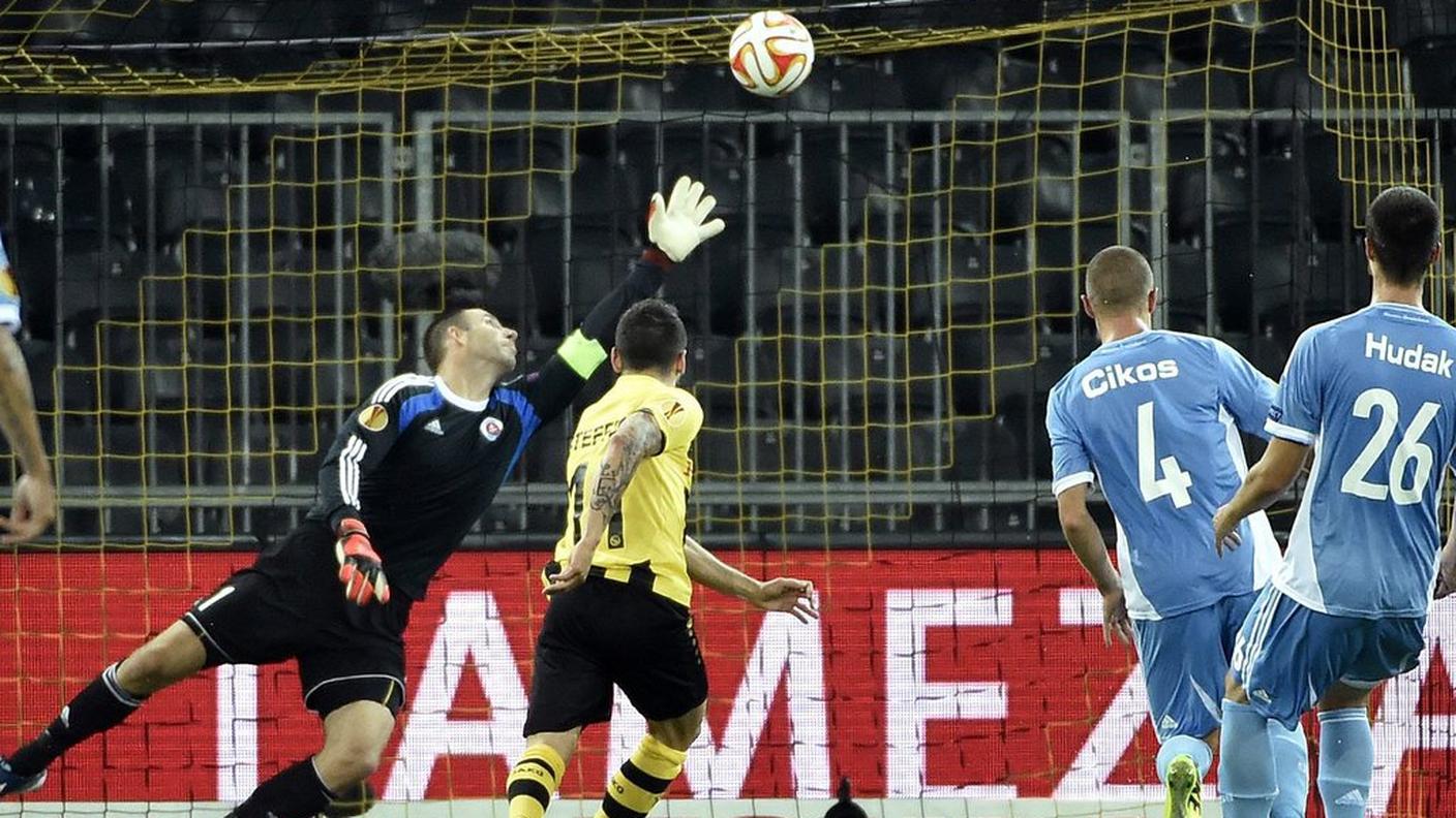 Così Steffen ha trafitto per il 2-0 di testa Pernis