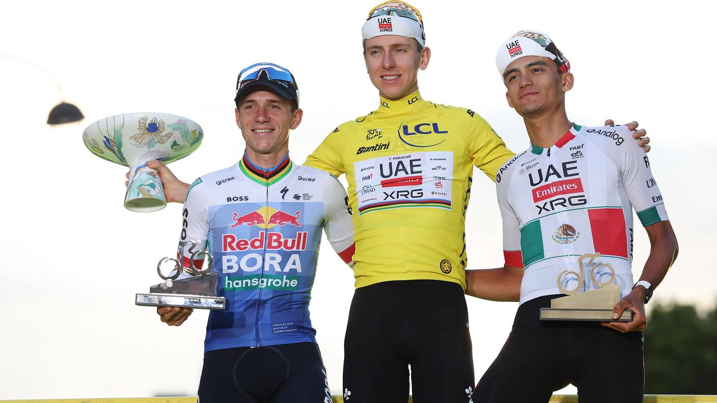 Sul podio degli Champs-Élysées con Remco Evenepoel e Isaac del Toro