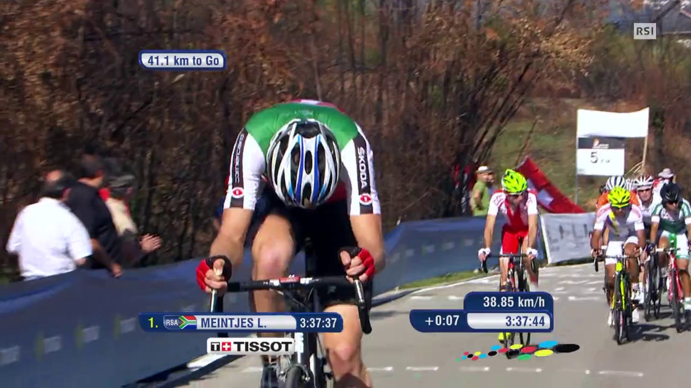 Mondiali di Ponferrada, gara in linea U23, tentativo di fuga di Stefan Küng (26.09.2014)
