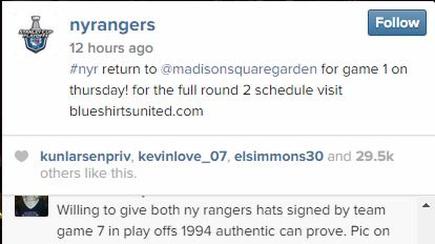 L'account dei Rangers su Instagram