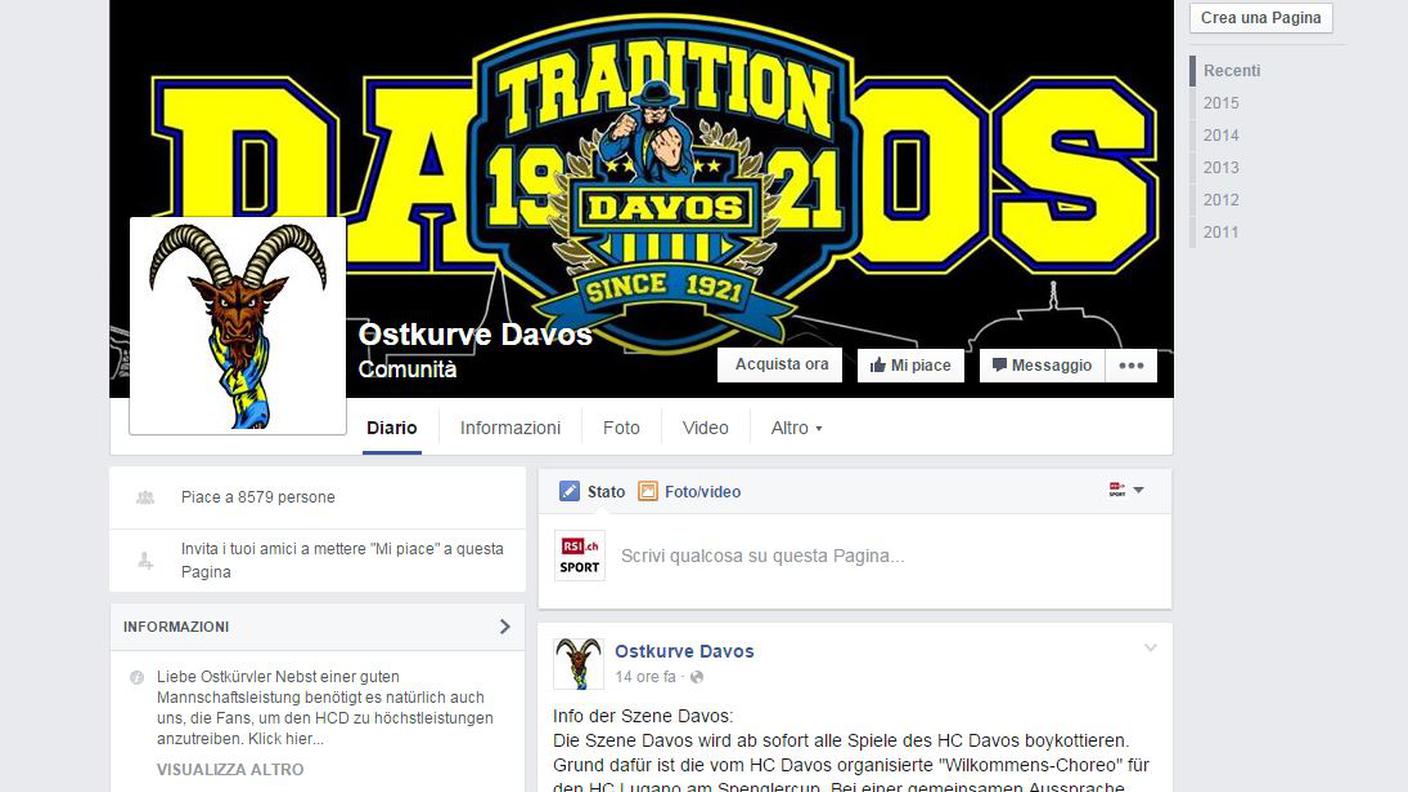 La pagina Facebook dei tifosi
