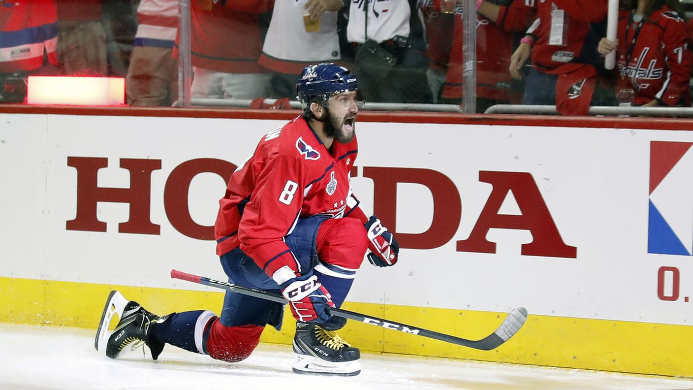Ovechkin festeggia la 14a rete nei playoff