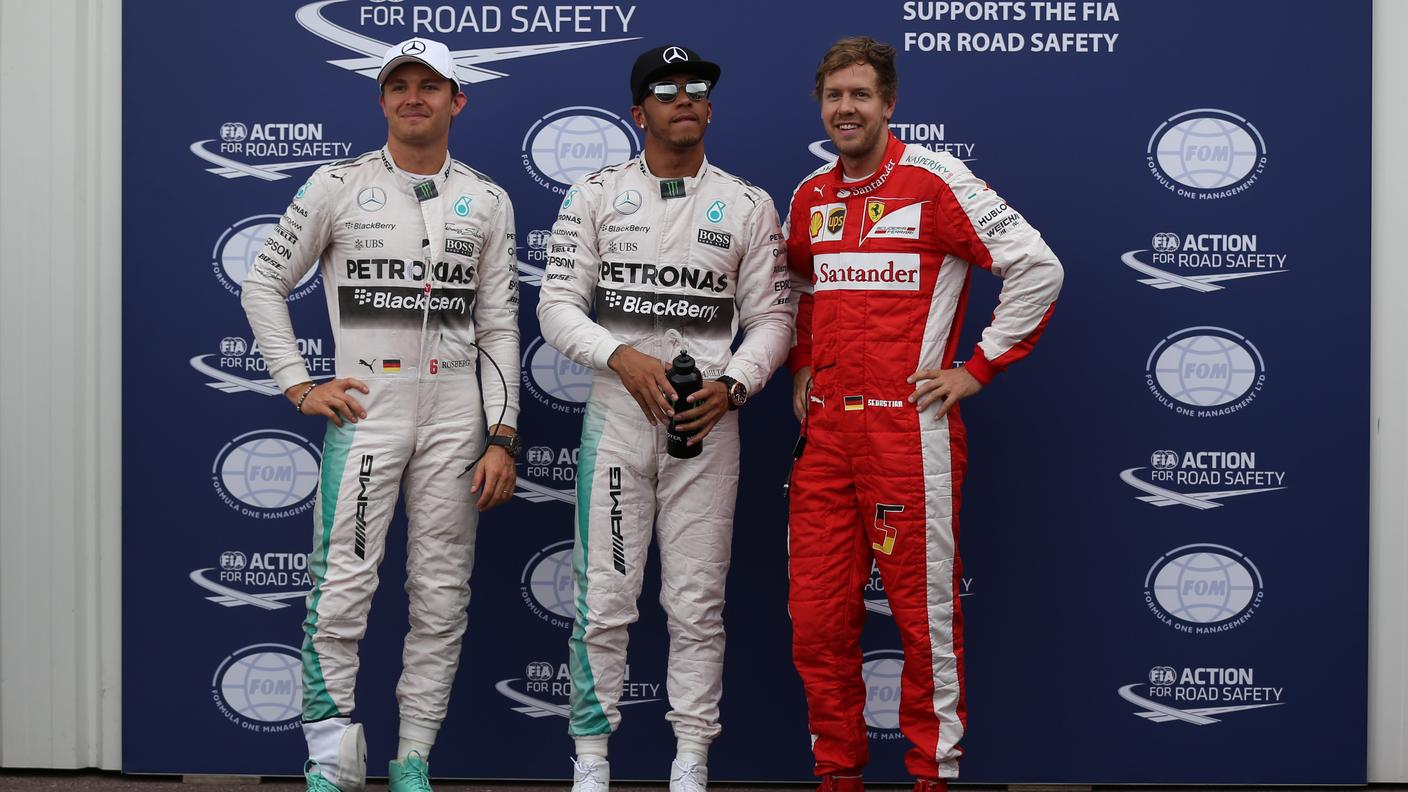 Rosberg, Hamilton e Vettel