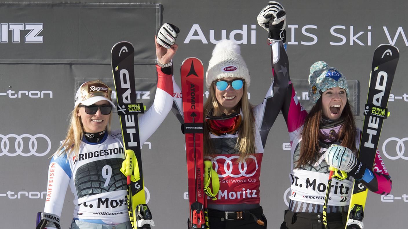 Gut e Shiffrin, insieme alla Weirather, sul podio di super G a St. Moritz