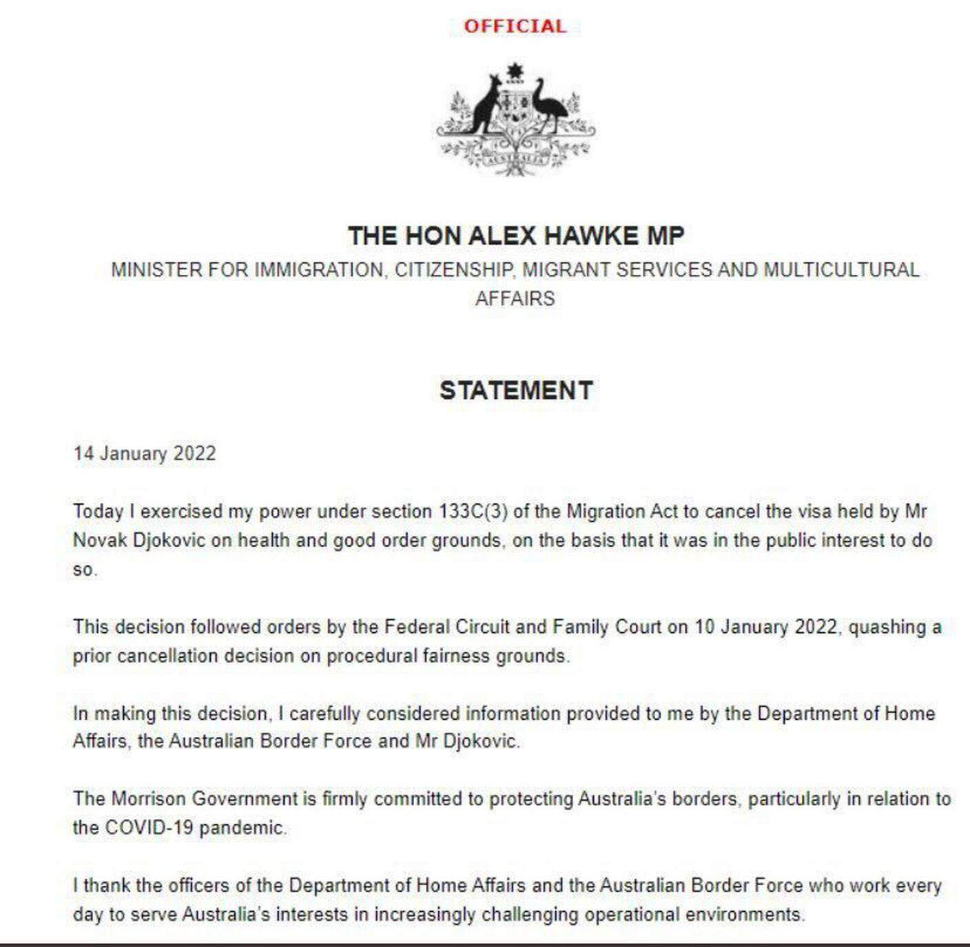 La presa di decisione del ministro australiano per l'immigrazione