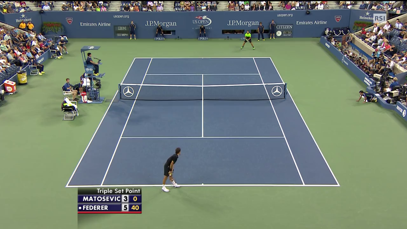 Federer-Matosevic, il punto decisivo del primo set (27.08.2014)