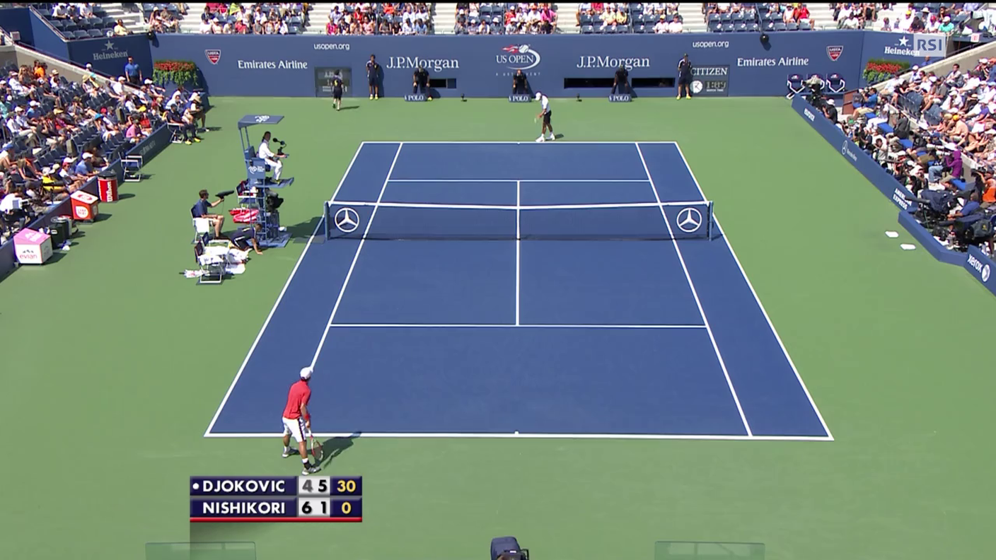 Djokovic-Nishikori, il punto decisivo del 2o set (06.09.2014)