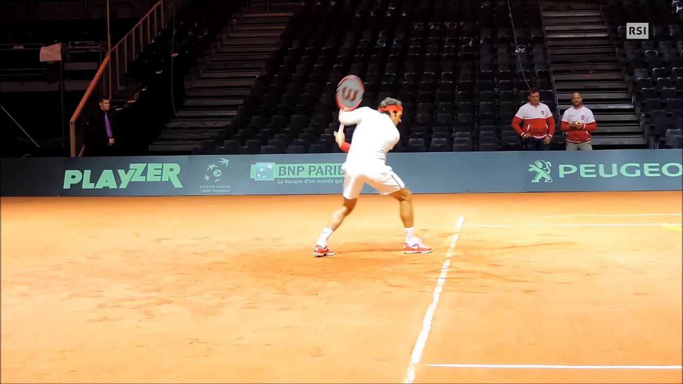 Coppa Davis, il primo allenamento di Federer a Lilla (19.11.2014)
